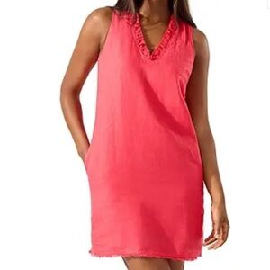 TOMMY BAHAMA Two Palms Ruffled Linen Shift Dress in Teaberry Size Small
